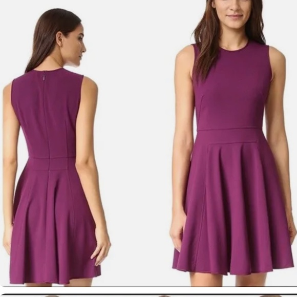 Rebecca Taylor Sleeveless Suiting Ponte Knit Fit & Flare Dress in Wine Sz-2 - Picture 1 of 9